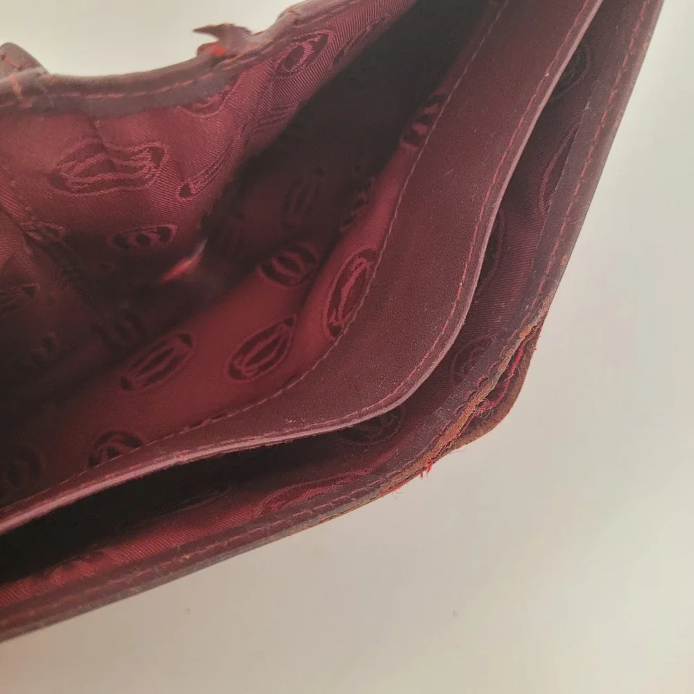 Cartier Vintage Must de Cartier Burgundy Leather Bifold Wallet Gold Corners
